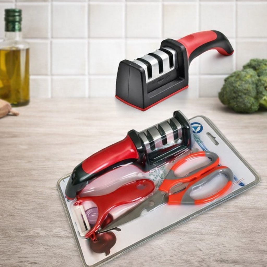 3-Stage Knife Sharpener with Kitchen Scissors Set