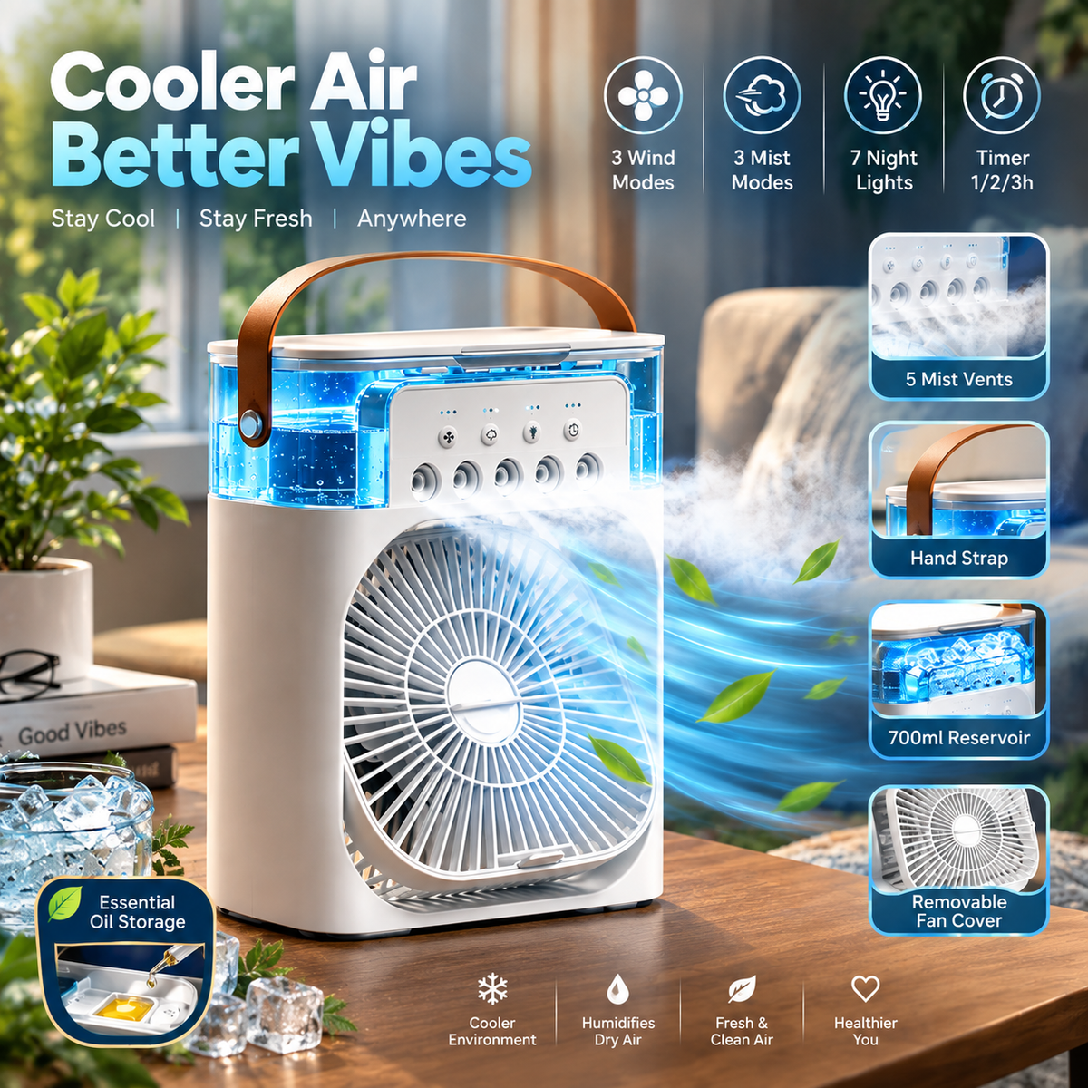 Portable Air Conditioner Fan | Mist Water spray Mini AC Cooler | For Home, kitchen, office