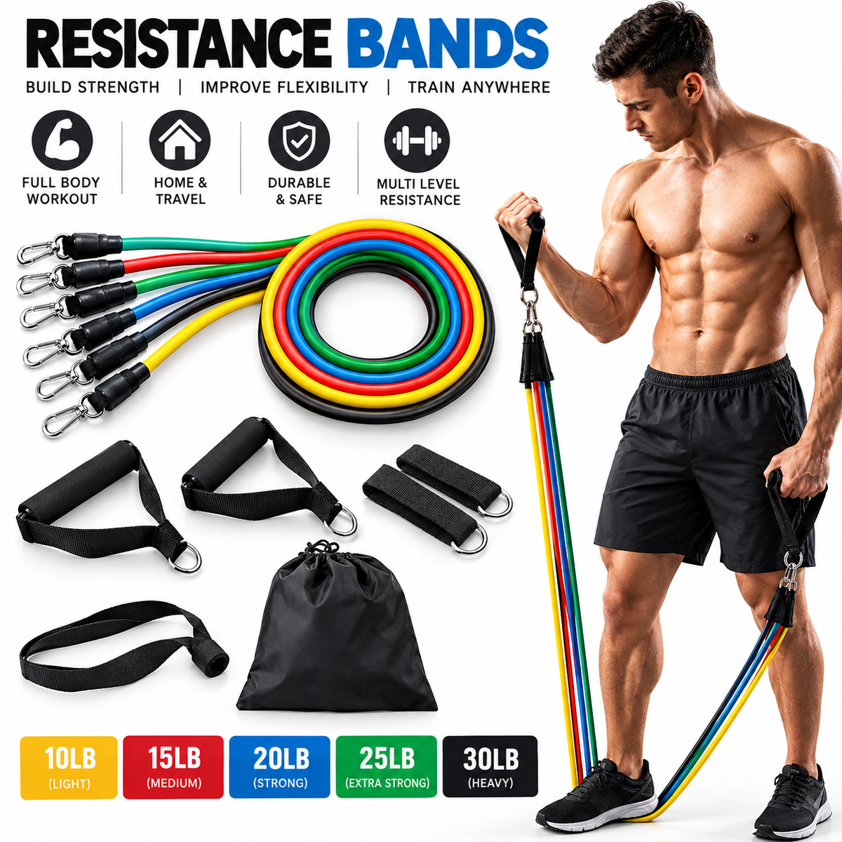 Resistance Bands Set - 11pcs Latex Pull Rope With Door Anchor, Handles, And Ankle Straps For Effective Home And Gym Workout Routines